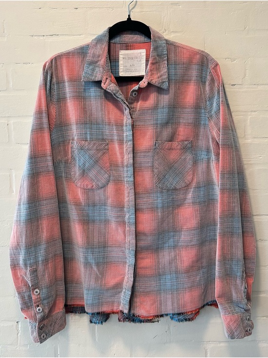 We The Free Tops - Free People We The Free Plaid Corduroy Button Up Shirt Raw Hem Size L Indie Boho